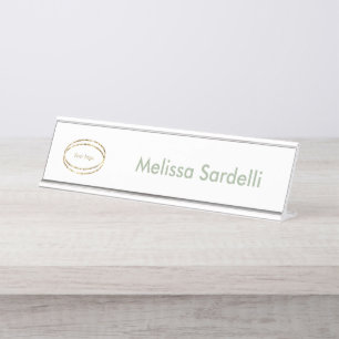 simple modern sage green business logo custom desk name plate