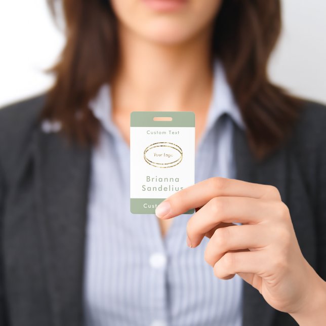 Simple Modern Sage Green Business Logo Custom ID Badge (Presented)