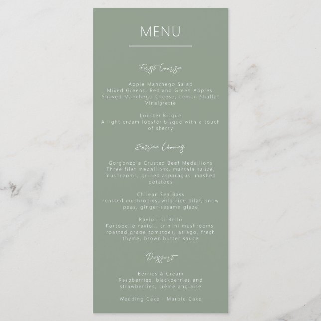 Simple Modern Sage Green Calligraphy Menu (Front)