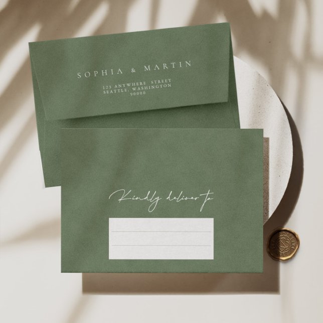 Simple Modern Sage Green Calligraphy Wedding Envel Envelope (Creator Uploaded)