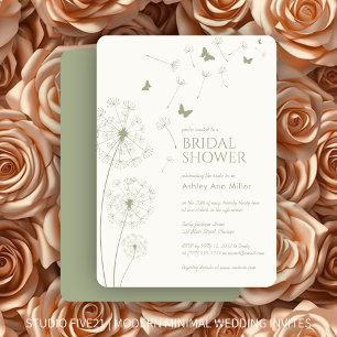 Simple Modern Sage Green Dandelion Bridal Shower Invitation