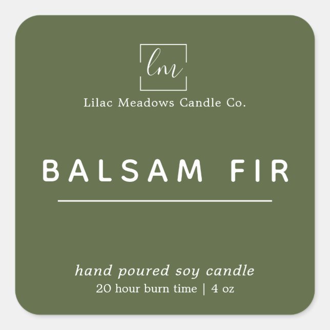 Simple Modern Sage Green Logo Candle Square Sticker (Front)