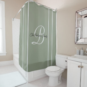 Simple Modern Sage Green Monogram Family Name  Shower Curtain