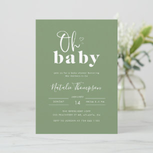 Simple Modern Sage Green Oh Baby Shower Invitation