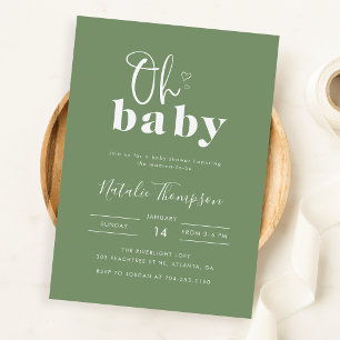 Simple Modern Sage Green Oh Baby Shower Invitation