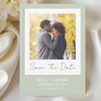 Simple Modern Sage Green Photo Wedding Save The Date