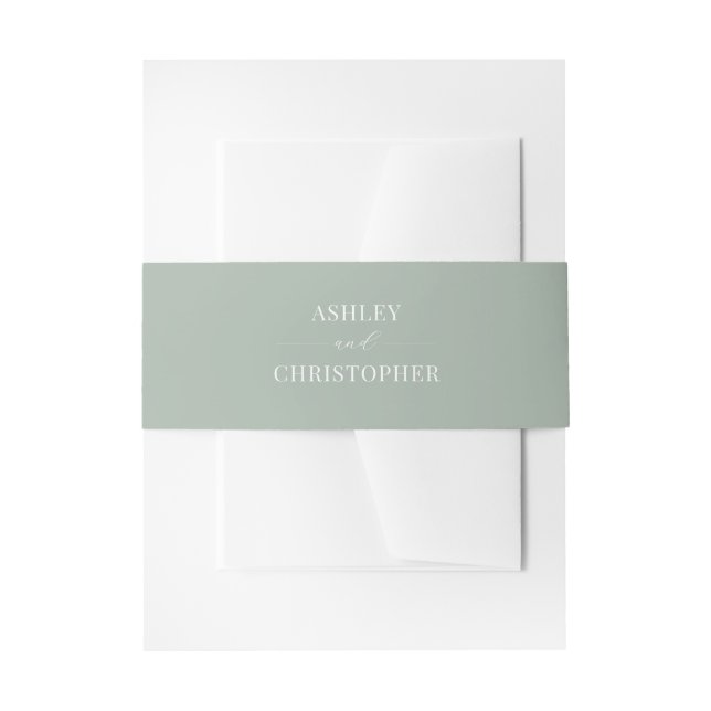 Simple Modern Sage Green Wedding Invitation Belly Band (Front Example)