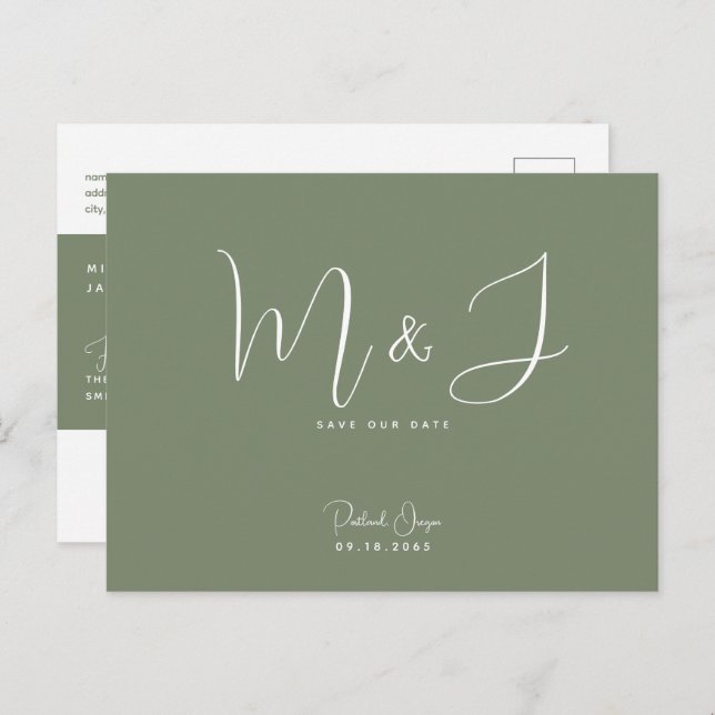  Simple Modern Sage Wedding Save the Date  Postcard (Front/Back)