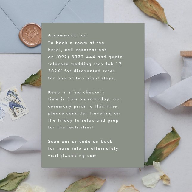 Simple Modern Sage White Details Accommodation RSVP Card (Creator Uploaded)