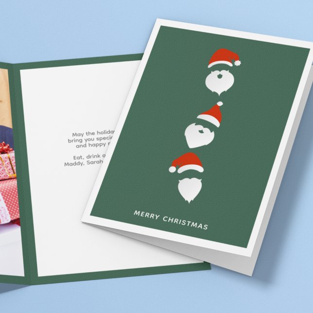 Simple Modern Santa Graphic Green Christmas Photo Holiday Card (Creator Uploaded)