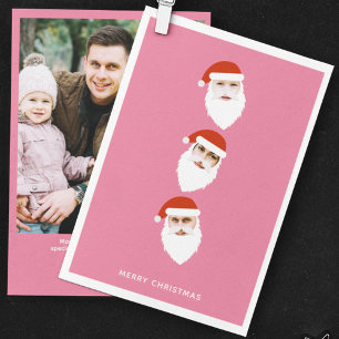 Simple Modern Santa Graphic Pink Christmas Photo Holiday Card