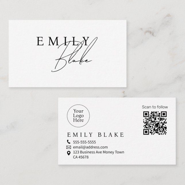 Simple Modern Scannable QR code Business  Card (Front/Back)