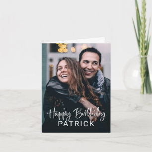 Simple Modern Script and Photo Happy Birthday Card