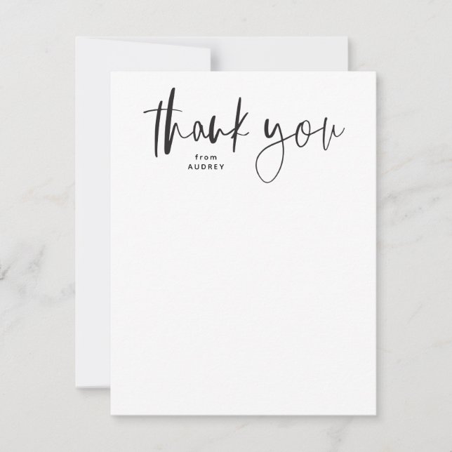 Simple modern script black and white thank you card (Front)