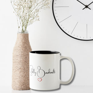 Simple Modern Script Black White Personalised Chic Two-Tone Coffee Mug