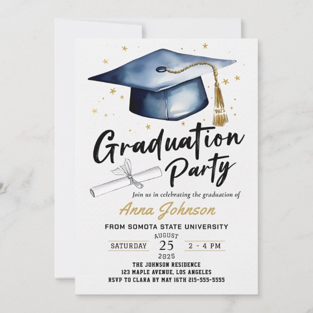 Simple Modern Script Calligraphy Graduation Party Invitation (Front)