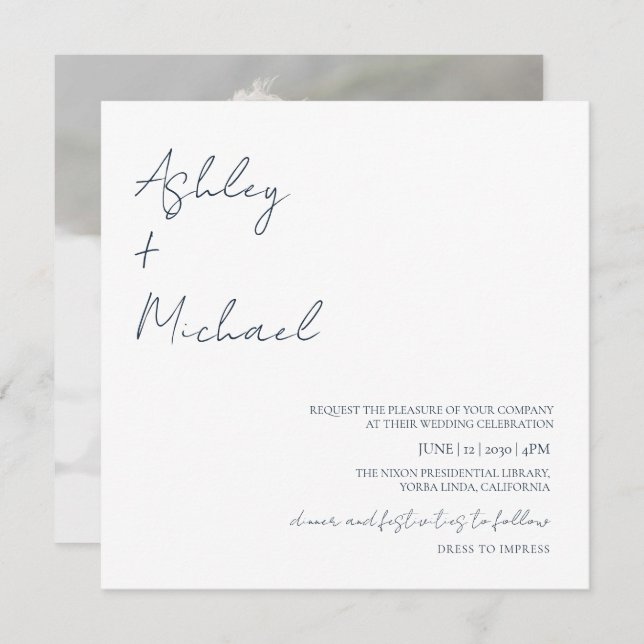 Simple Modern Script Dress Code Photo Wedding Invi Invitation (Front/Back)
