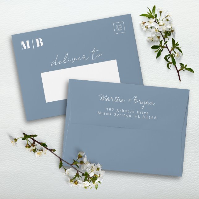 Simple Modern Script Dusty Blue Wedding  Envelope (Creator Uploaded)