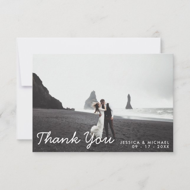 Simple Modern Script Elegant Wedding Thank You Card (Front)
