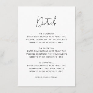 Simple Modern Script Font Wedding Details Enclosure Card