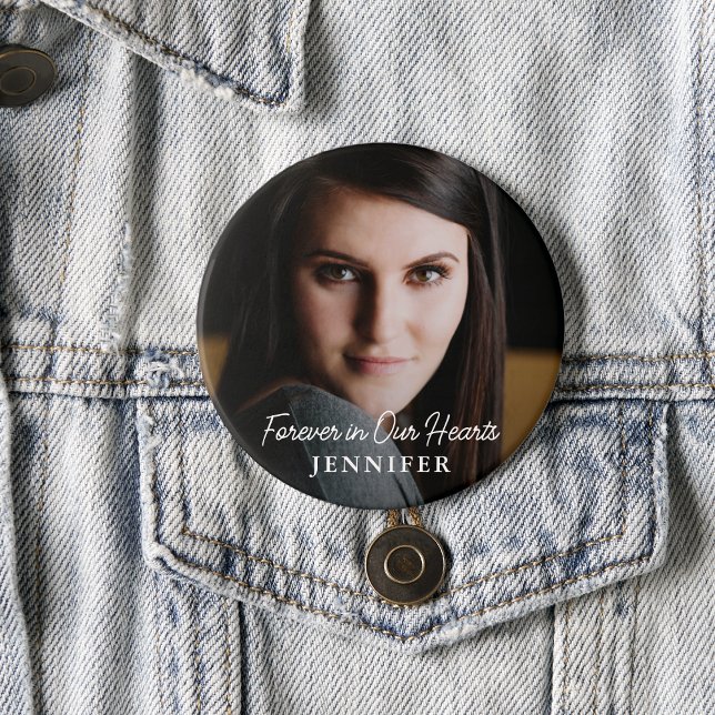 Simple Modern Script Full Photo Memorial 3 Cm Round Badge (Creator Uploaded)