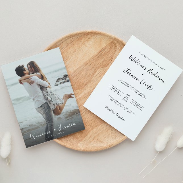 Simple Modern Script Full Photo Wedding Invitation (Creator Uploaded)
