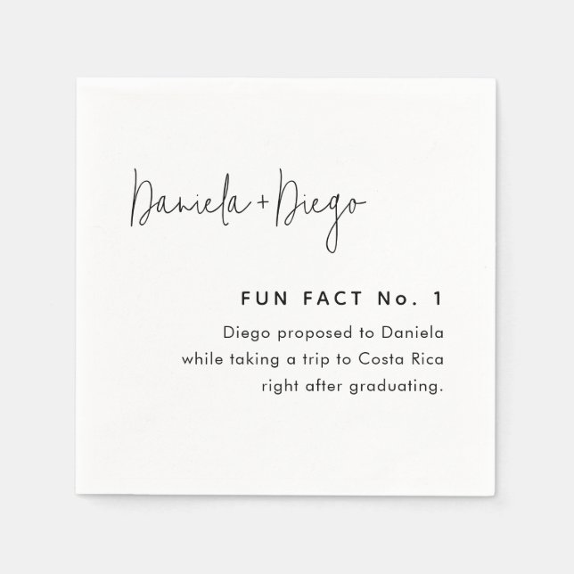 Simple Modern Script Fun Facts Wedding Napkins (Front)