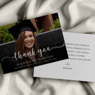 Simple Modern Script Graduation Photo Thank You Card