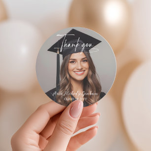 Simple Modern Script Graduation Thank You Classic Round Sticker