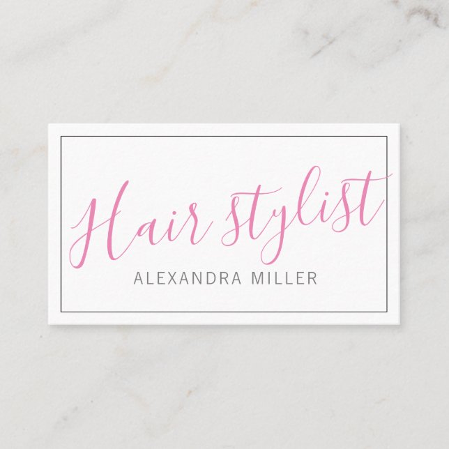 Simple modern script hair stylist business card (Front)