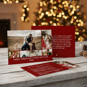 Simple Modern Script Happy Moment 5 Photo Holiday Card