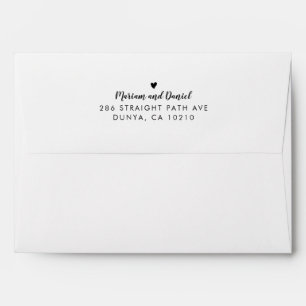 Simple Modern Script Heart Black and White Wedding Envelope