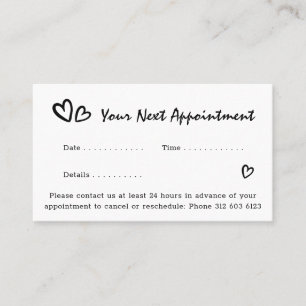 Simple Modern Script Heart Logo Black Business Appointment Card