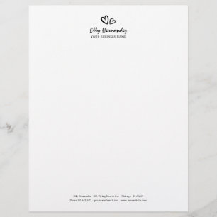 Simple Modern Script Heart Logo Black Business Custom Letterhead