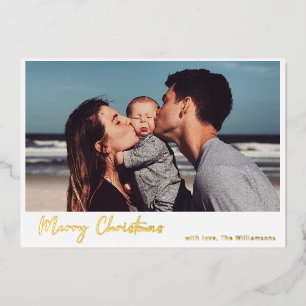 Simple Modern Script Merry Christmas Photo Gold