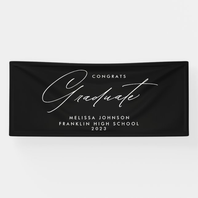 Simple Modern Script Monochrome Graduation Party Banner (Horizontal)