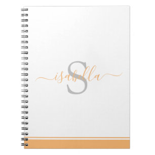 Simple Modern Script Monogram Elegant Peach Notebook