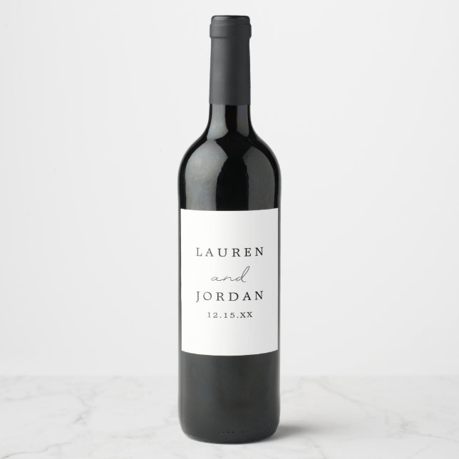 Simple Modern Script Monogrammed Wedding Sparkling Wine Label (Front)