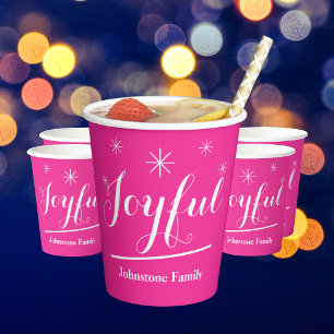 Simple Modern Script Name Chic Hot Pink Joyful Paper Cups