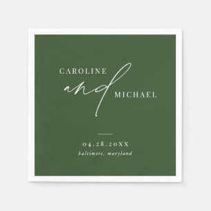 Simple Modern Script Names Green Wedding Napkin