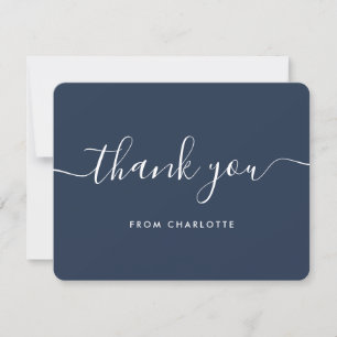 Simple Modern Script Navy Blue Thank You Card