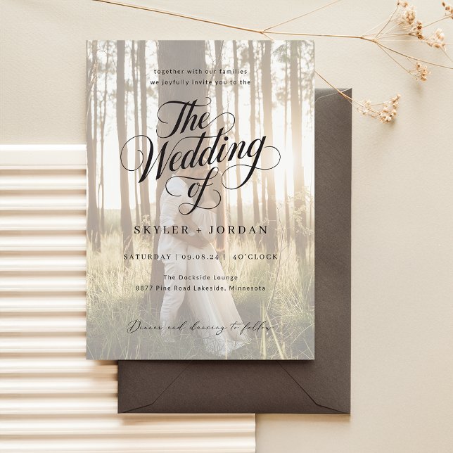 Simple Modern Script Overlay Photo Wedding Invitation (Creator Uploaded)