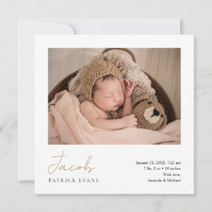 Simple Modern Script Photo Boy or Girl Birth Announcement
