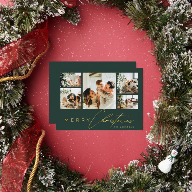 Simple Modern Script Photo Collage Green Christmas (Insitu)