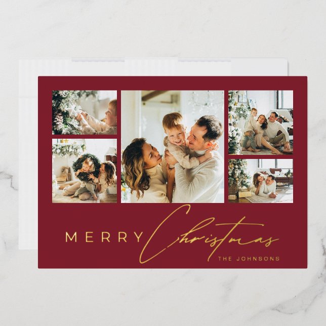 Simple Modern Script Photo Collage Red Christmas (Envelope)