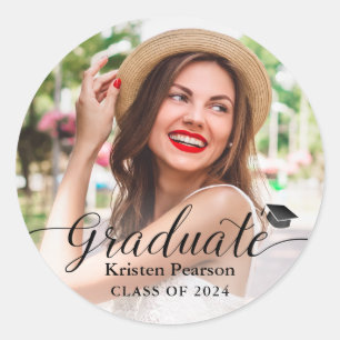 Simple Modern Script Photo Graduation Classic Round Sticker