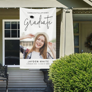 Simple Modern Script Photo Graduation Party Banner