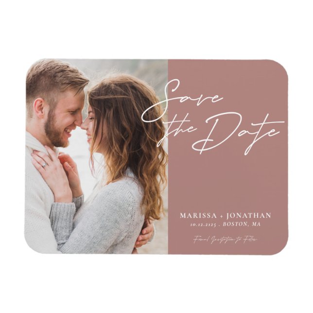 Simple Modern Script Photo Save The Date Wedding Magnet (Horizontal)