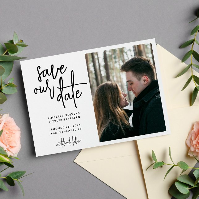 Simple modern script photo wedding  save the date (Creator Uploaded)