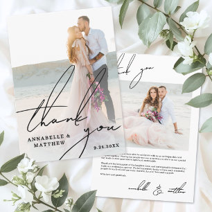 Simple Modern Script Photo Wedding Thank You Card